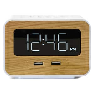 Dual USB Alarm Clock (White/Wood)