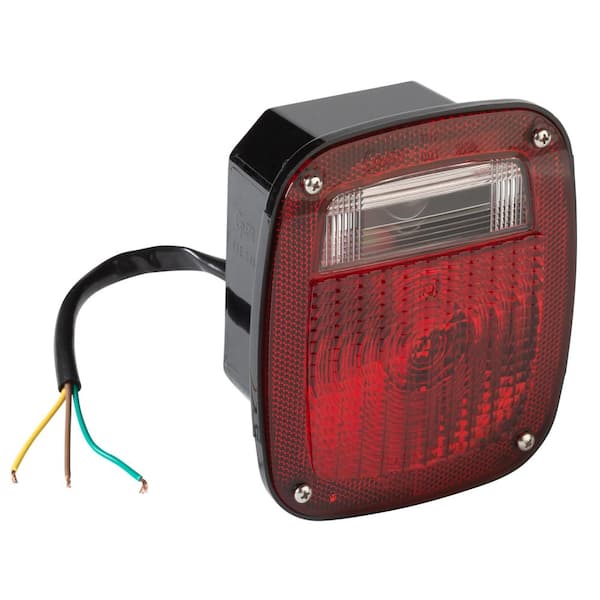 3-Stud Peterbilt Chevrolet Jeep GMC Stop Tail Turn Light with Pigtail and License Window (Retail Packaging)