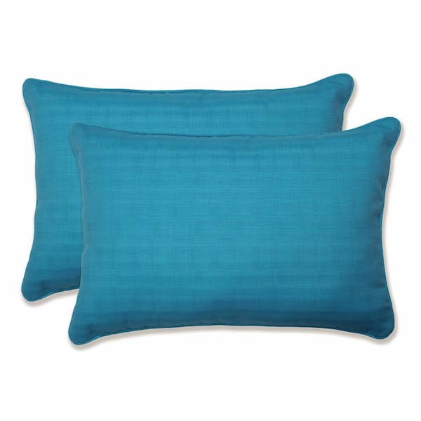 Pillow Perfect Solid Blue Rectangular Outdoor Lumbar Throw Pillow 2-Pack