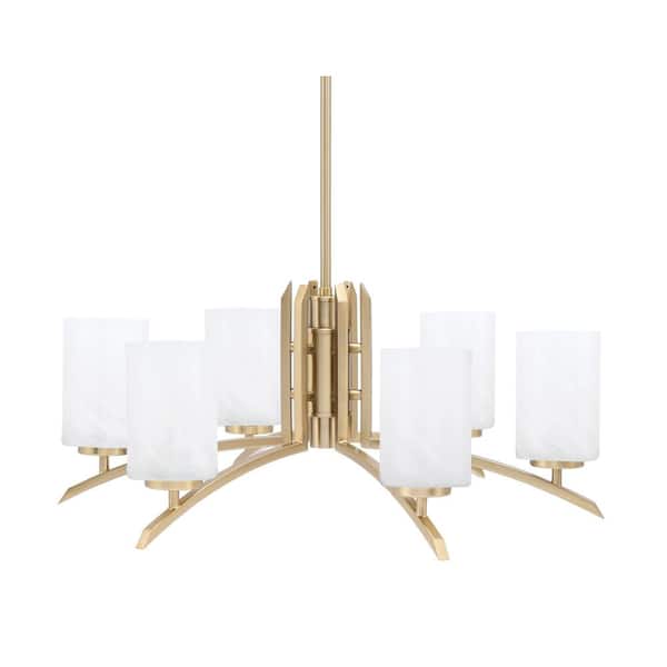 Unbranded Siena 26 in. 6-Light New Age Brass Chandelier with 4 in. White Marble Glass Shades, no bulbs included