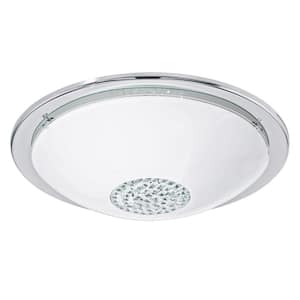 Giolina 14.63 in. W x 3.75 in. H Chrome LED Flush Mount with White/Clear Glass Shade and Crystal Accents