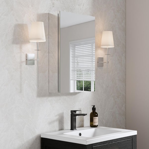 WELLFOR Rosa 16.1 in. W x 24 in. H Rectangular Aluminum Tri-View Medicine Cabinet with Mirror, Blum Hinge, Adjustable Shelves