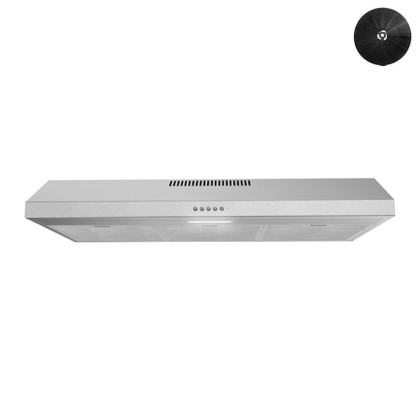 Streamline 36 in. 80 CFM Lucca Convertible Under Cabinet Range Hood in Brushed Steel, Mesh Filters, Push Button Control, LED Light