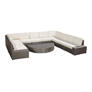 Santa Cruz Gray 12-Piece Wicker Outdoor Sectional Set with White Cushions