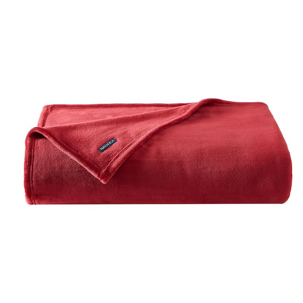 Nautica Na Solid Ultra Soft Plush 1-Piece Red Microfiber Twin Blanket
