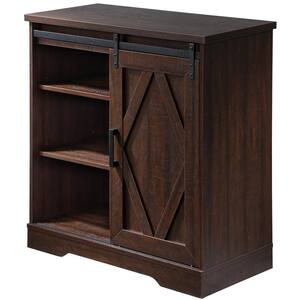 WAMPAT Farmhouse 35 in. Brown Console Cabinet Sliding Barn Door Storage ...