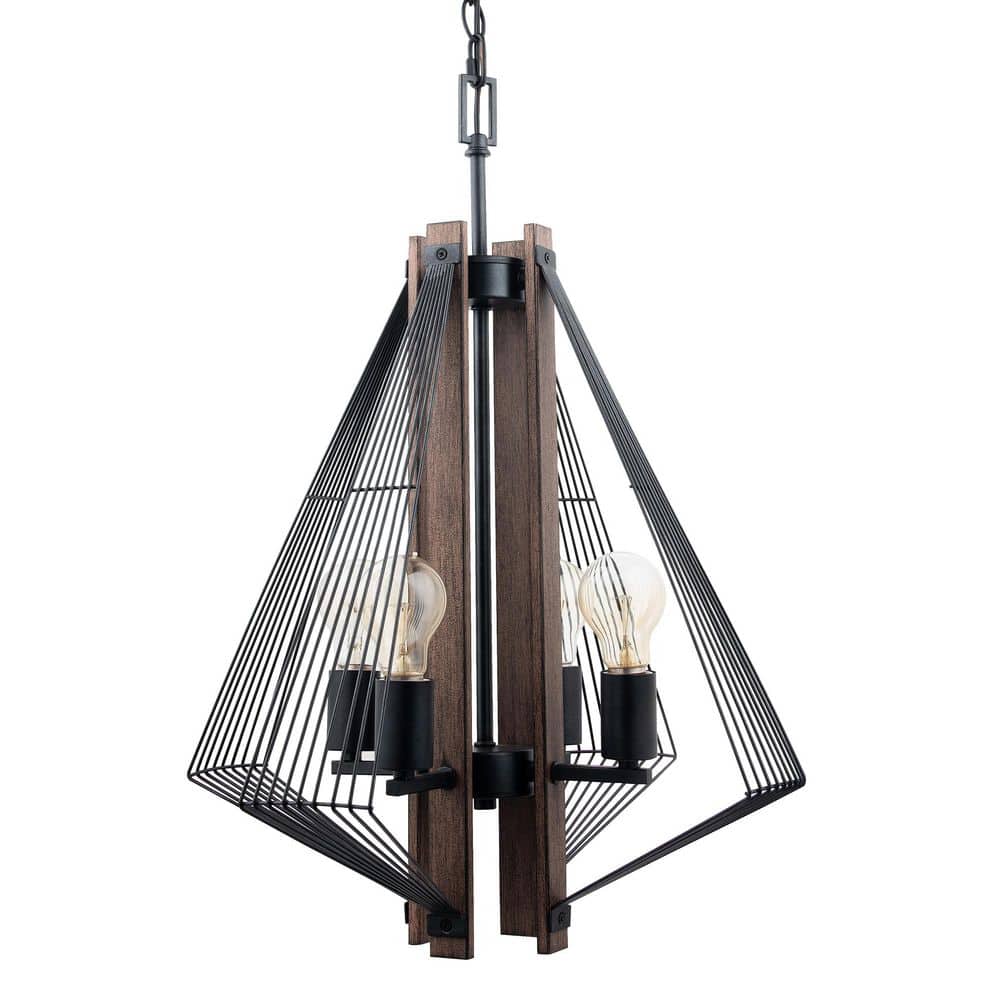 Zenith Black and Wood 24" Modern Pendant Light with LED Bulbs