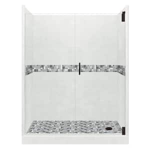 Newport Grand Hinged 42 in. x 60 in. x 80 in. Right Drain Alcove Shower Kit in Natural Buff and Black Pipe Hardware