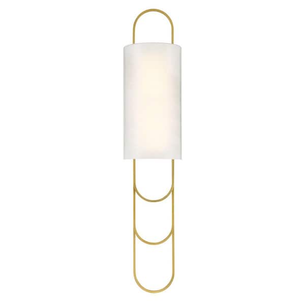 Tartine 6.25 in. W x 30 in. H 1-Light Warm Brass Dimmable Integrated LED Wall Sconce with Strie Glass Shade