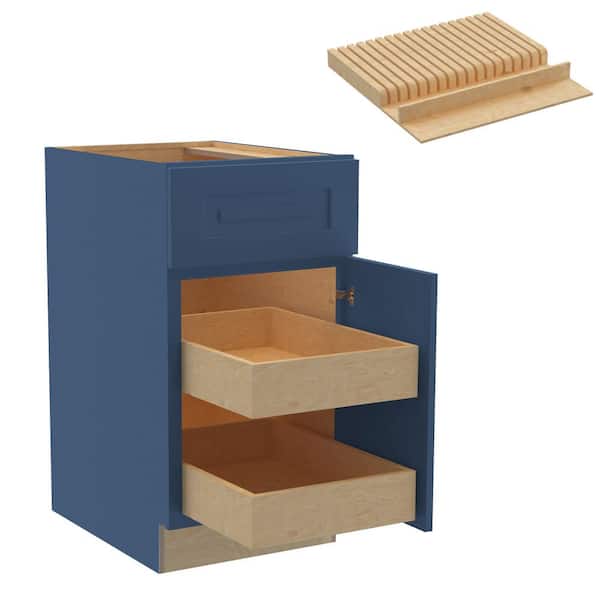 Home Decorators Collection Grayson 18 in. W x 24 in. D x 34.5 in. H Assembled Plywood Base Kitchen Cabinet in Mythic Blue with 2ROT Knife Block RH