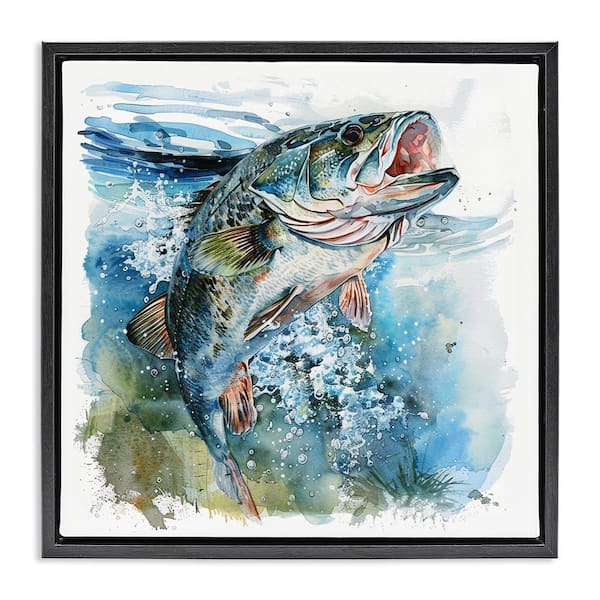 Stupell Industries Water Splashing Fish by LSR Design Studio Black Floater Frame Animal Graphic Art Print 18 in. x 18 in.
