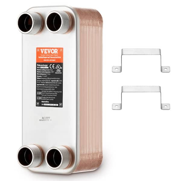 VEVOR Heat Exchange 5 in. x 12 in. 30 Plates Brazed Plate Heat ExchangerCopper/316L Stainless Steel Water Heat Exchanger