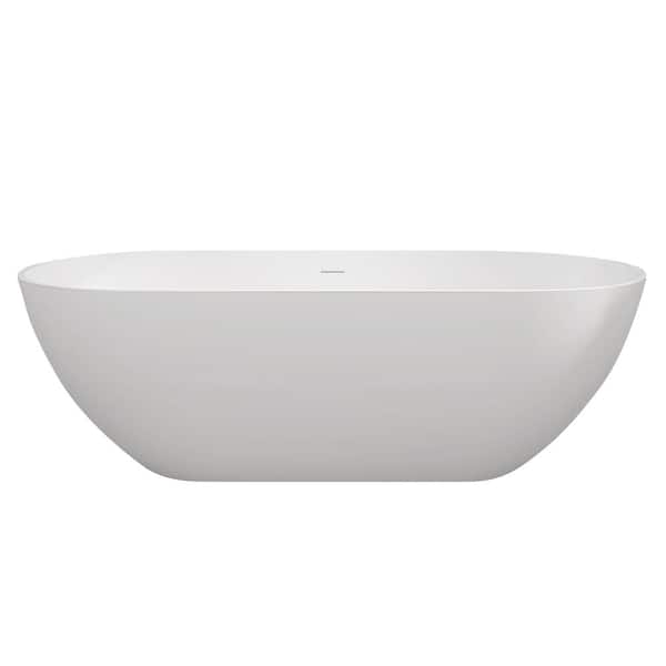 63 in. x 29.5 in. Solid Surface Freestanding Soaking Bathtub Modern Bathroom Tub in Matte White Flatbottom