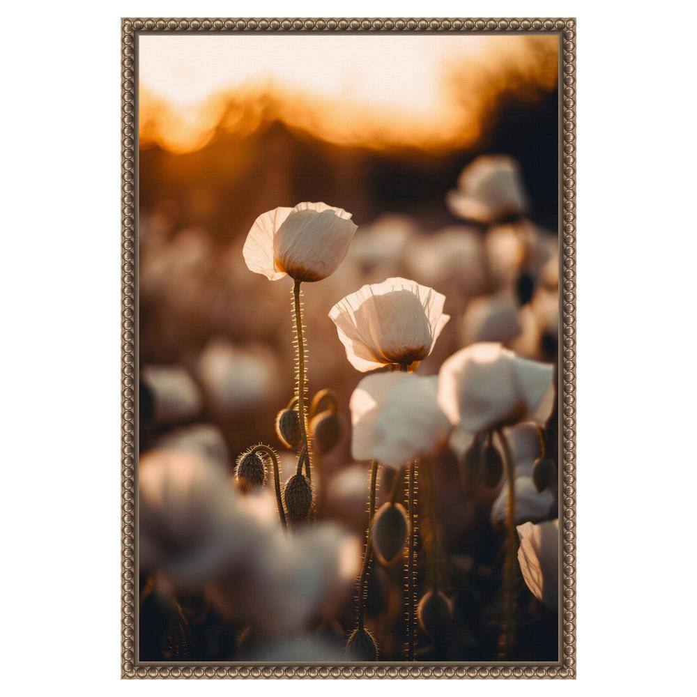 White Poppy Field Beaded Framed Canvas Wall Art