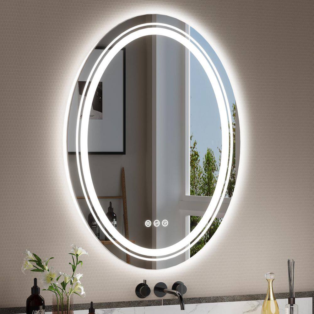 ORGANNICE 24 in. W x 32 in. H Oval Frameless LED Light Anti Fog Wall ...