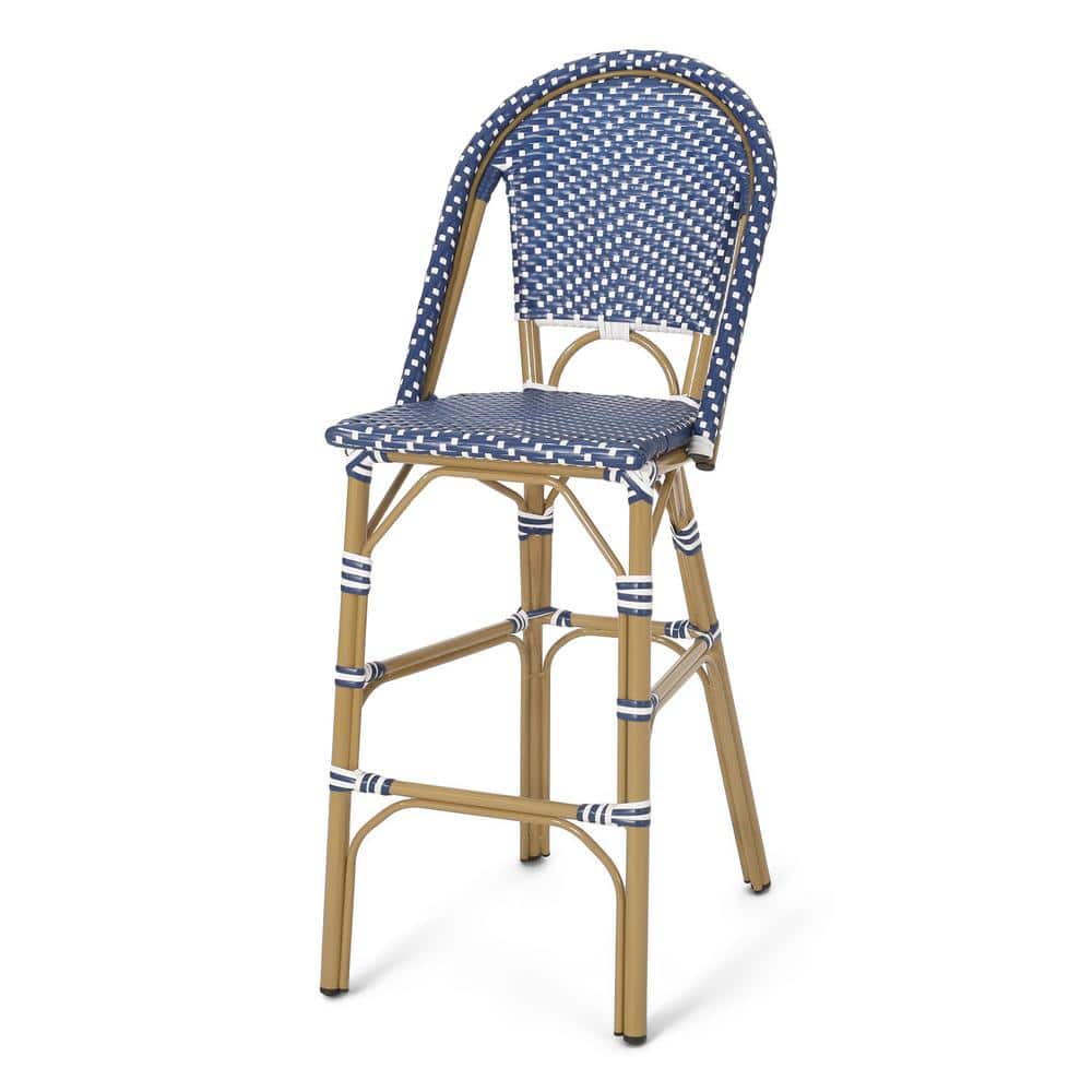 Dark Teal and White Armless Aluminum Bar Stools, Set of 2
