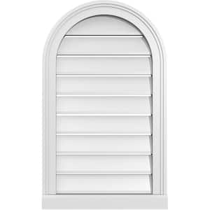 18 in. x 30 in. Round Top Surface Mount PVC Gable Vent: Functional with Brickmould Sill Frame