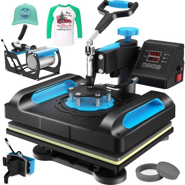 SEEUTEK Blue Heat Press 12 x 15 in. Heat Transfer Machine 360° Swing Away T-Shirt Heat Press 5 in. 1 Teflon Layer Multifunction