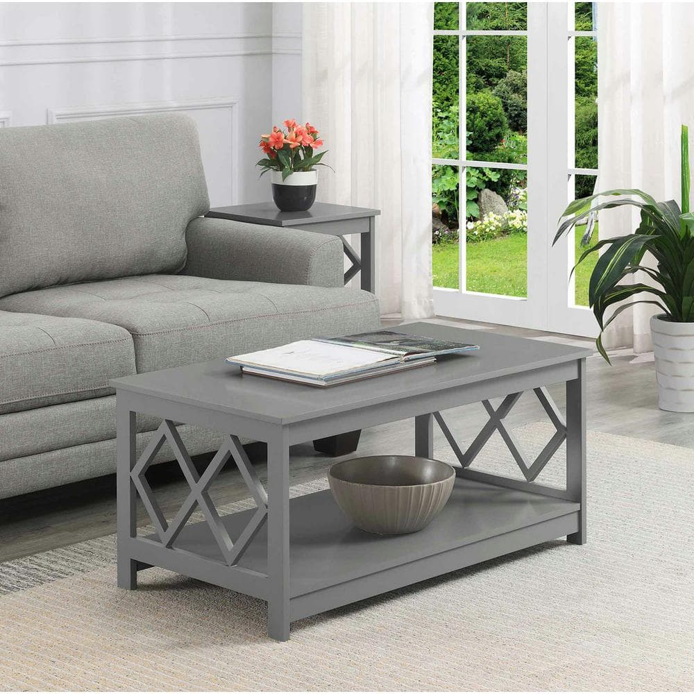 Contemporary Diamond-Cut 40" Gray Melamine Coffee Table
