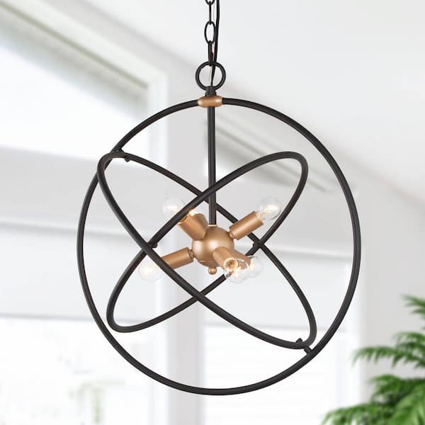 Uolfin 19.7 in. 6-Light Modern Contemporary Black Kitchen Island Pendant Light, Brass Transitional Dining Room Ceiling Light