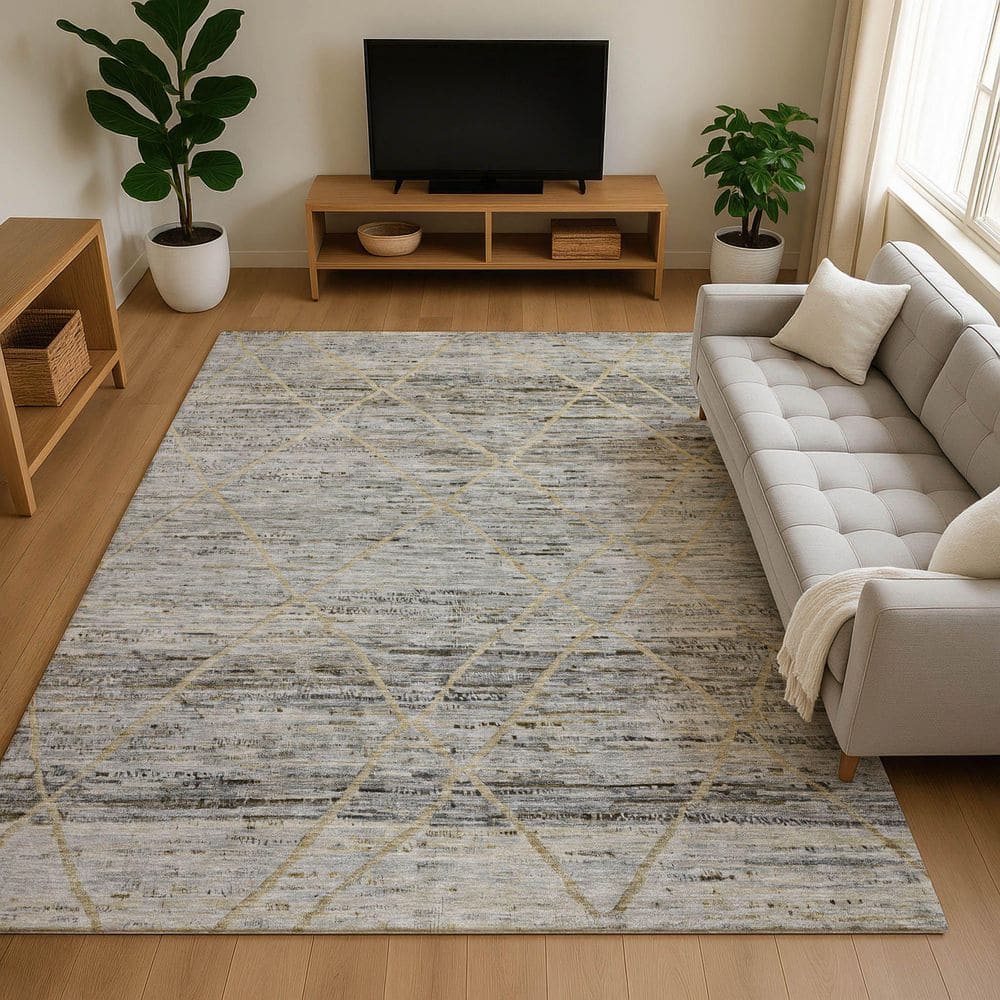 Mayfield Premium Machine Washable Abstract AMF1658 Pewter 3 ft. x 4 ft. Area Rug price history on PriceWatchPro