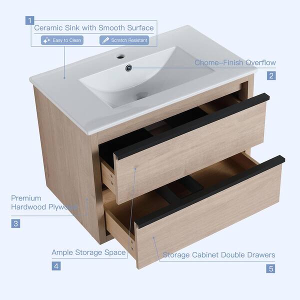  LUMISOL 30 Inch Single Sink Bathroom Vanity, Modern