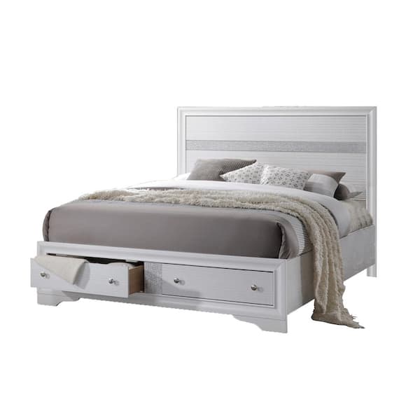 80 in. W White Solid Wood Eastern King Platform Bed Frame