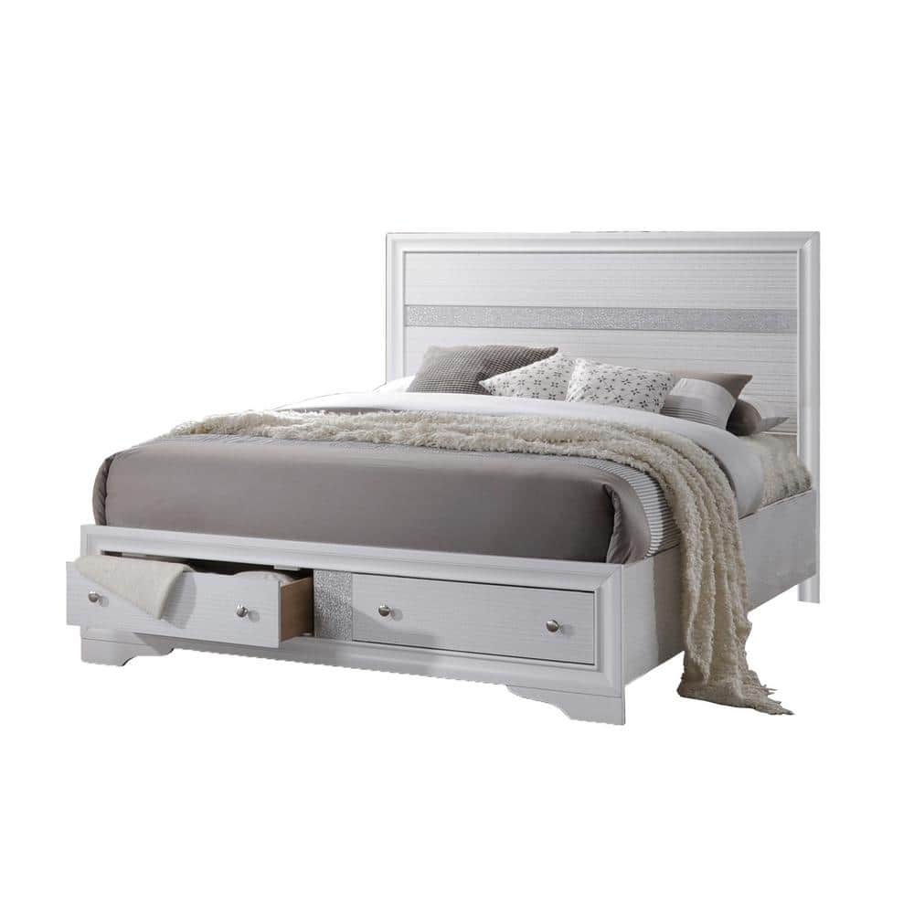 Catherine White Queen Platform Bed with Storage Drawers