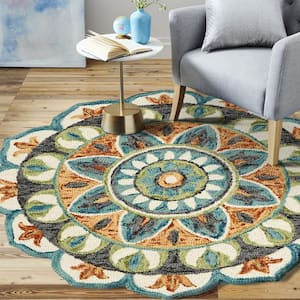 LR Home Seth Trailing Beige 4 ft. x 4 ft. Floral Oasis Round Area Rug  1763A7084D9348 - The Home Depot