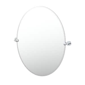Reveal 28.38 in. W x 32 in. H Large Oval Frameless Beveled Wall Bathroom Vanity Mirror in Chrome