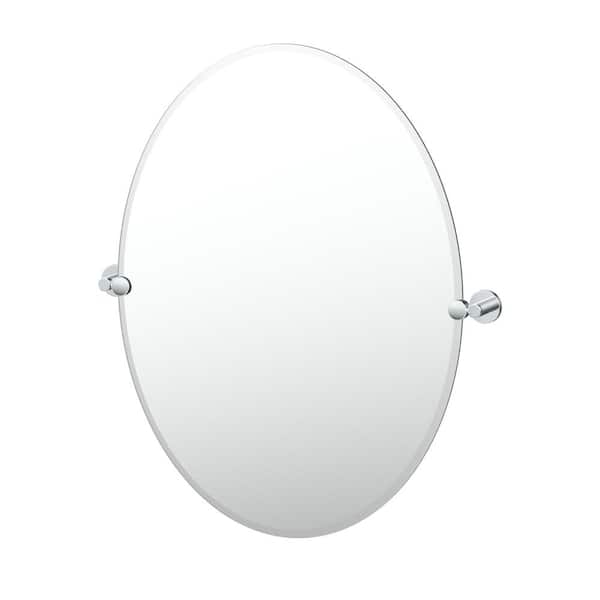 Gatco Reveal 28.38 in. W x 32 in. H Large Oval Frameless Beveled Wall Bathroom Vanity Mirror in Chrome