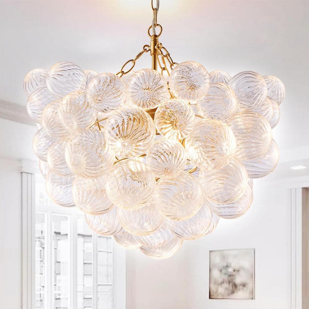 8 Light Gold Handmade Glass Bubble Ball Cluster Globe Chandelier with LED B