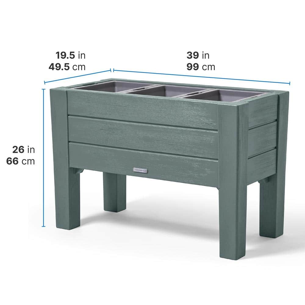 Sage Green 26" Tall Resin Raised Planter Box with Trays