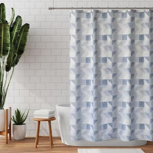 70 in. W x 72 in. H Geometric Lines Fabric Shower Curtain in Blue