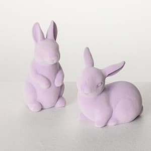 5.5 in. And 4.25 in. Lilac Velveteen Bunny Set of 2, Ceramic