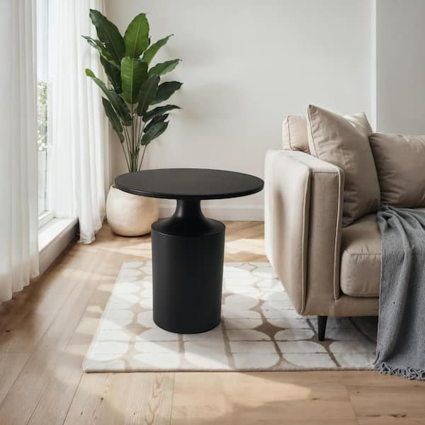 THE URBAN PORT 19 in. Matte Black Modern Round Iron Side Table