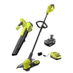ONE+ 18V Cordless Battery String Trimmer/Edger and Jet Fan Blower Combo Kit (2-Tools) with 4.0 Ah Battery and Charger