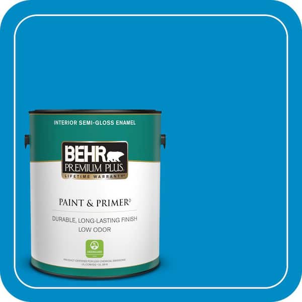 BEHR PREMIUM PLUS 1 gal. #MQ4-57 Celebration Blue Semi-Gloss Enamel Low Odor Interior Paint & Primer