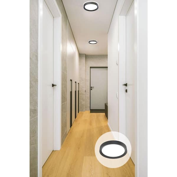 Juno 17 in. 23.8 Matte Black Integrated LED Flush Mount with White