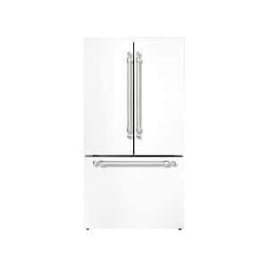 36 in., 20.3 cu. ft., Bottom Freezer, Automatic Ice Maker, French Door Refrigerator in White W-Classico Chrome Trim