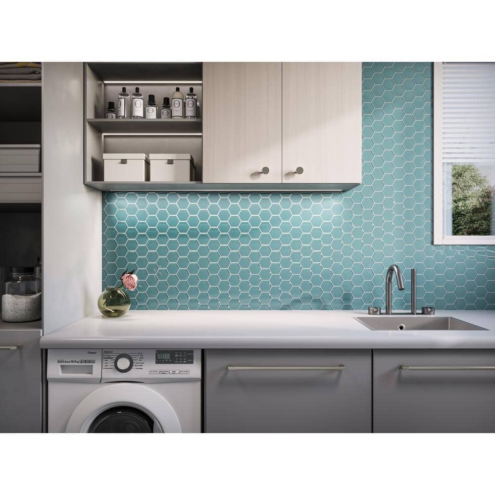 Elongated Hexagon White Matte Glass Mosaic Tile