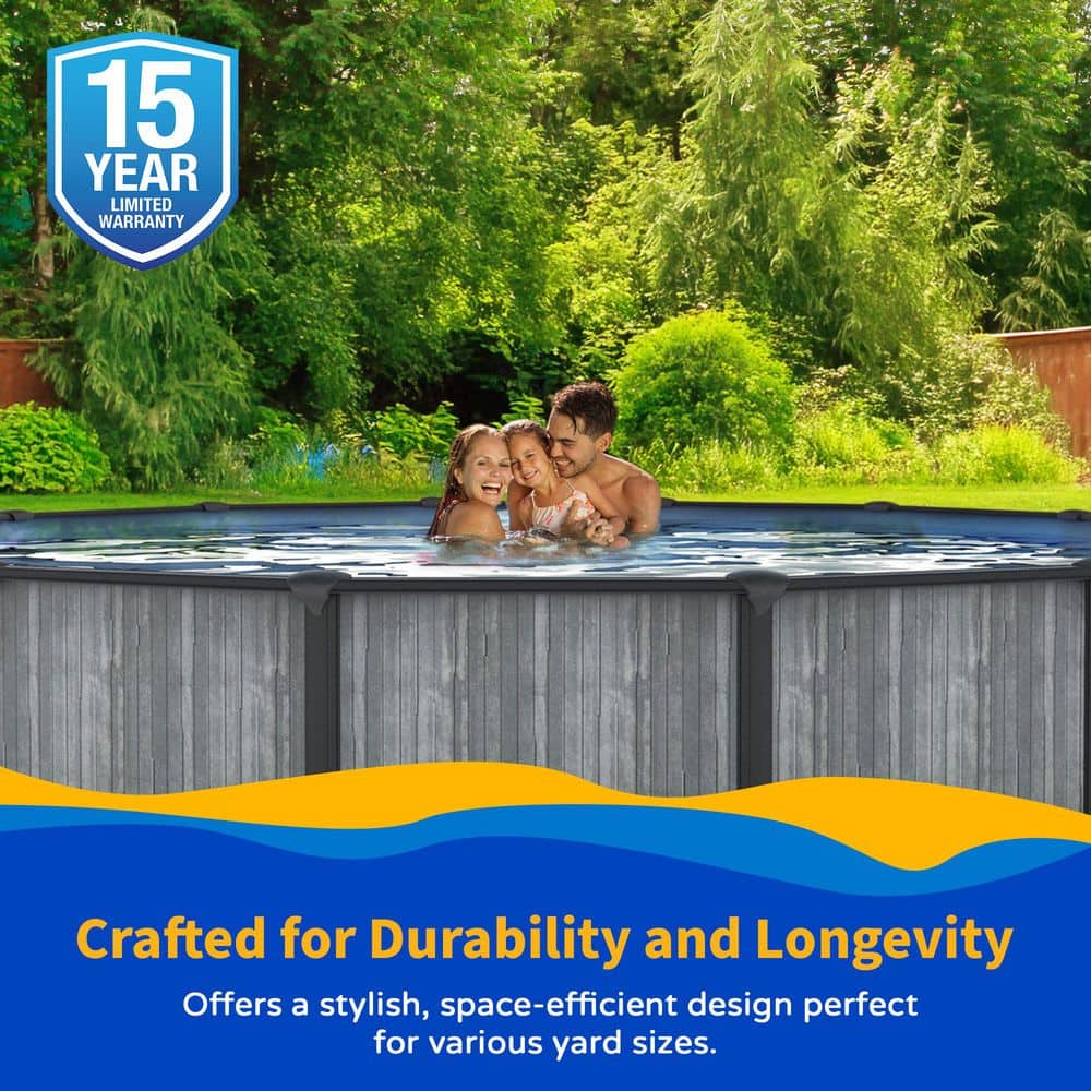 San Pedro 15' Round Gray Steel Above Ground Pool Package with Filter and Pump