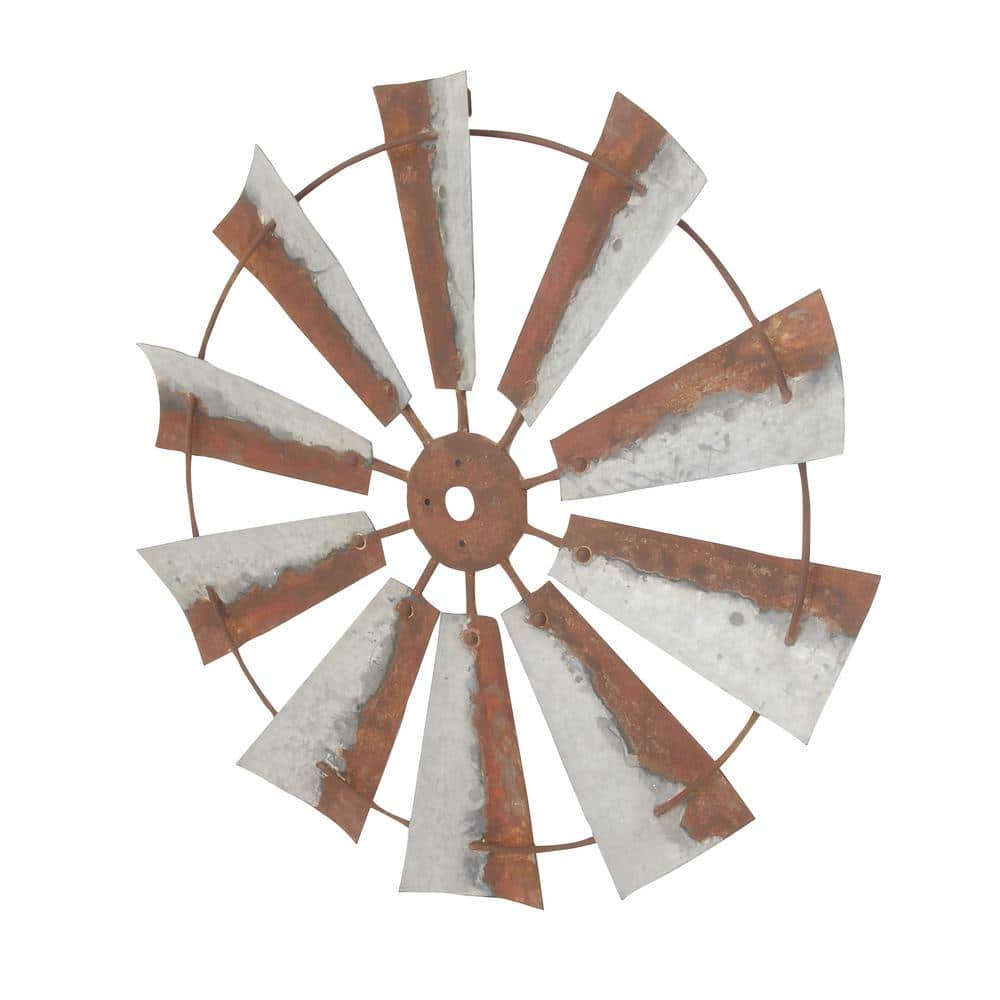 Rustic Brown Iron Windmill Wall Sculpture 30" Farmhouse Decor