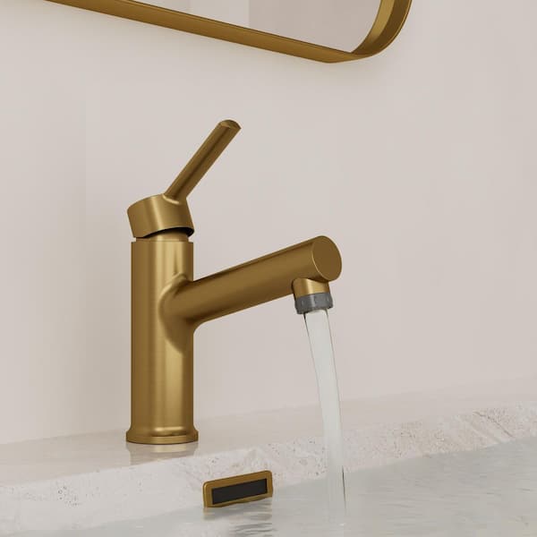 1-Handle Pull Down Single Hole Bathroom Sink Faucet with Pop-Up Drain and 2-Function in Brushed Gold