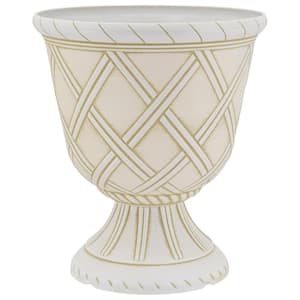 Lattice 10 in. W x 11 in. Brushed Beige Plastic Urn