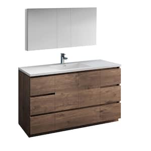 Lazzaro 60 in. Modern Bathroom Vanity in Rosewood with Vanity Top in White with White Basin and Medicine Cabinet