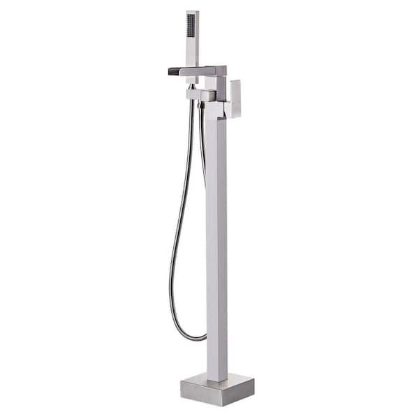 WOWOW Single-Handle Freestanding Tub Faucet with Hand Shower in Brushed Nickel