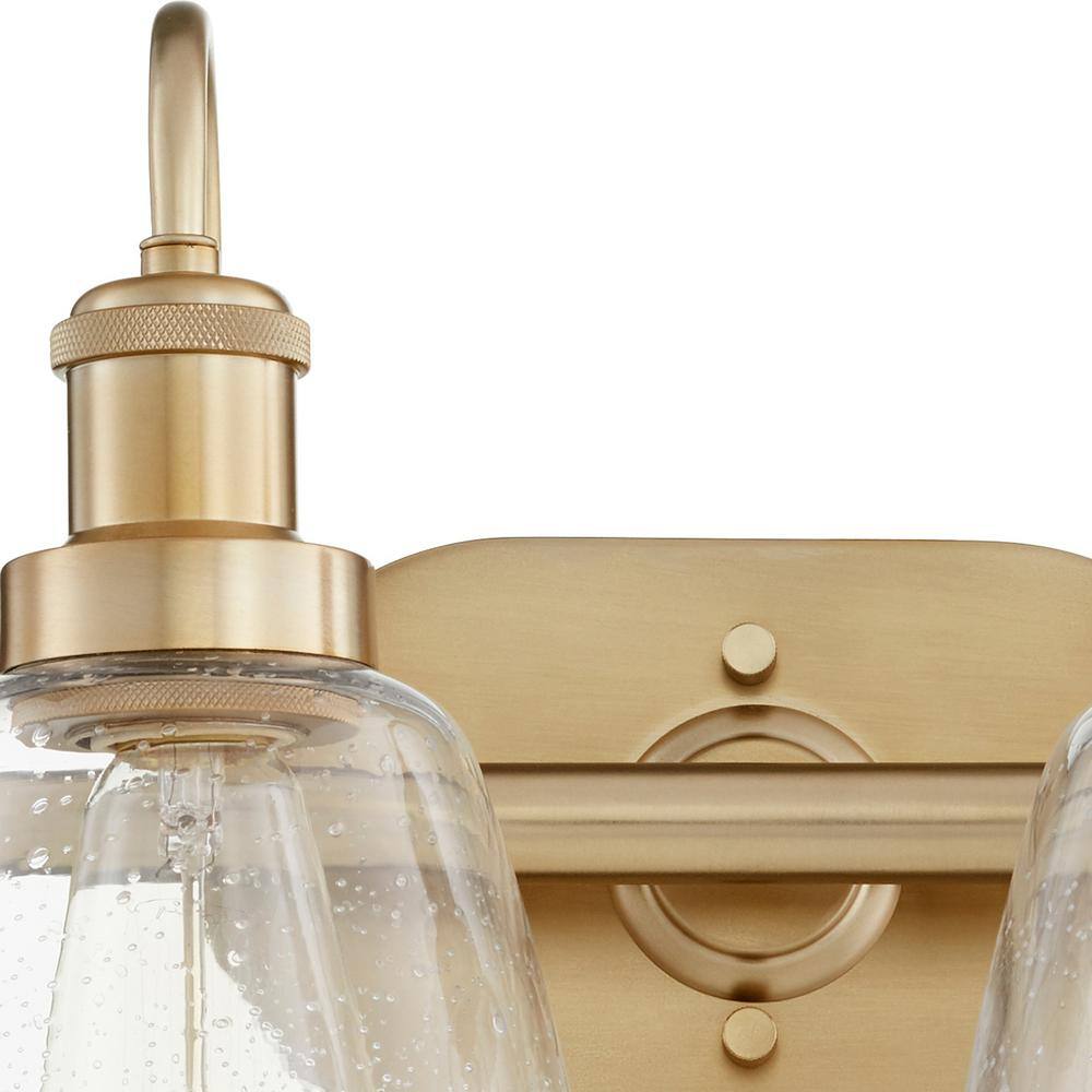 Aged Brass 2-Light Vanity with Clear Glass Shades