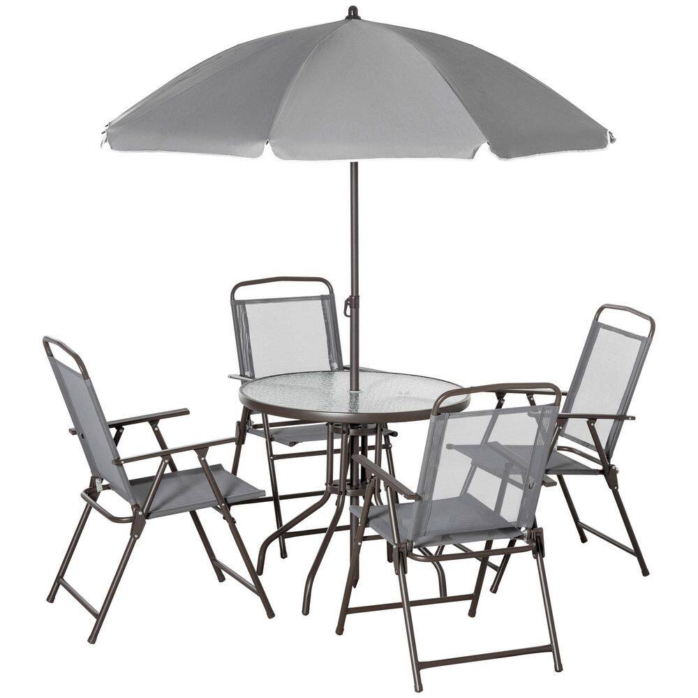Gray 6-Piece Steel Round Outdoor Dining Set with Folding Chairs and Tempered Glass Table for Patio, Garden, Backyard price history on PriceWatchPro