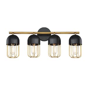 PALMERSTON 24 in. 4-Light Matte Black Vanity Light with Gold Shade